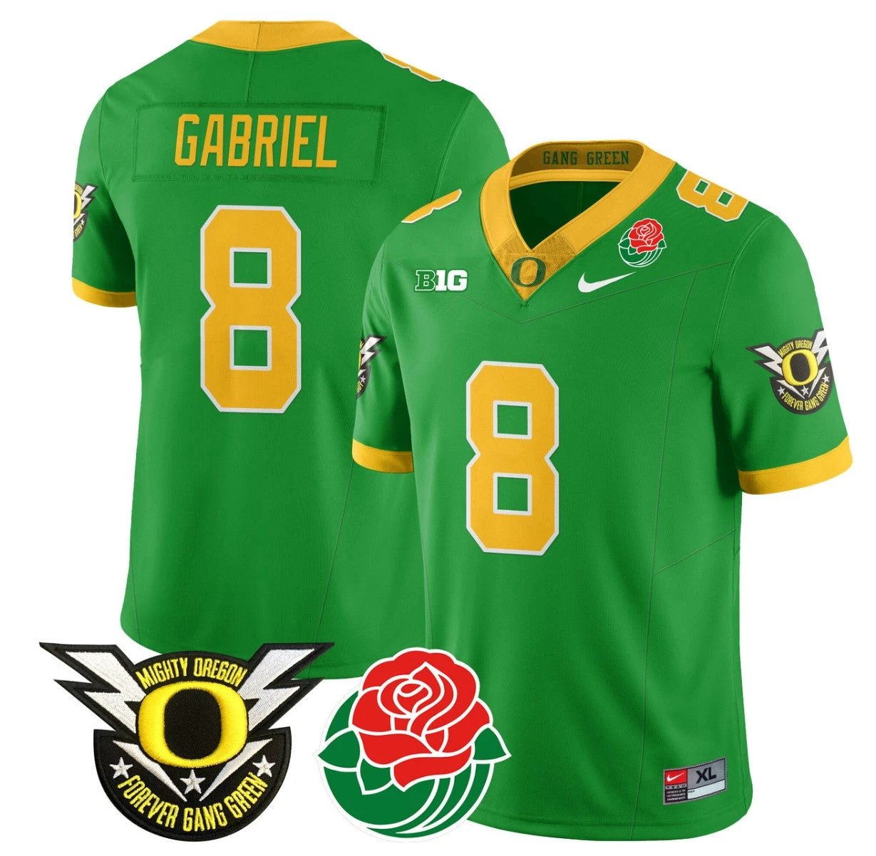 Dillon Gabriel Jersey #8 Oregon Ducks 2024 Mighty Rose Bowl Patch N2 Green by My Store