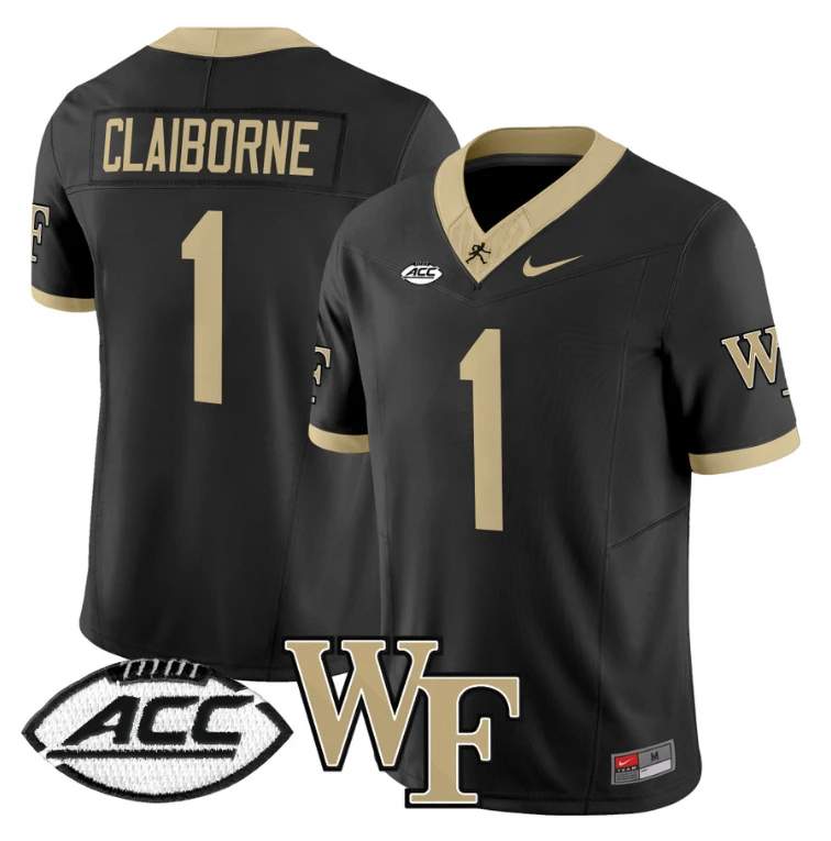 Demond Claiborne Jersey #1 Wake Forest Demon Deacons 2024 Stitched Black by My Store