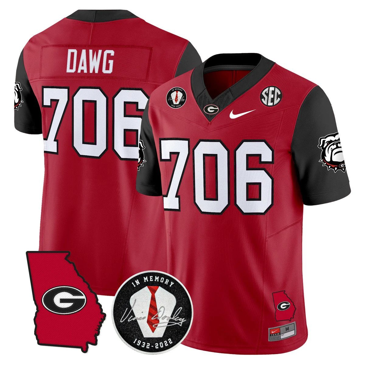 Dawg Jersey #706 Georgia Bulldogs 2025 Vapor Limited Stitched Red by My Store NCAA Football Jerseys