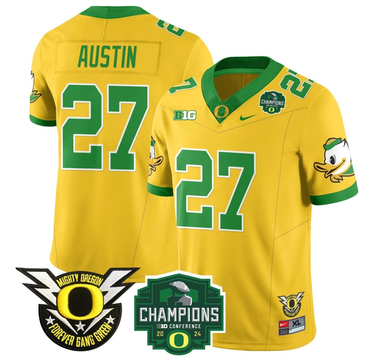 Daylen Austin Jersey #27 Oregon Ducks 2024 Big Ten Champions Football Yellow by My Store