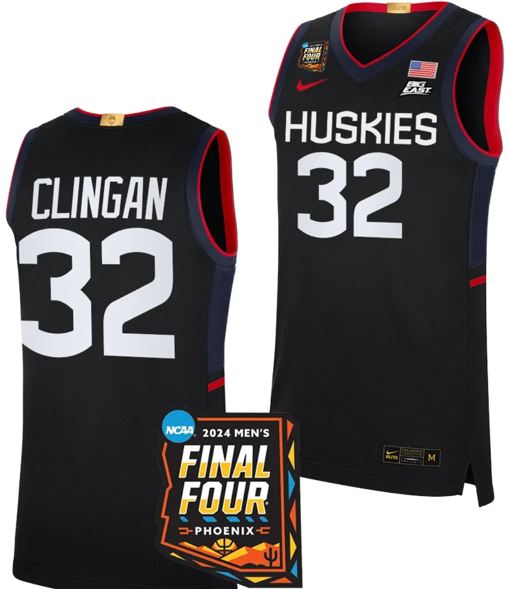 Donovan Clingan Jersey #32 UConn Huskies Basketball 2024 NCAA March Madness Final Four Navy by My store basketball