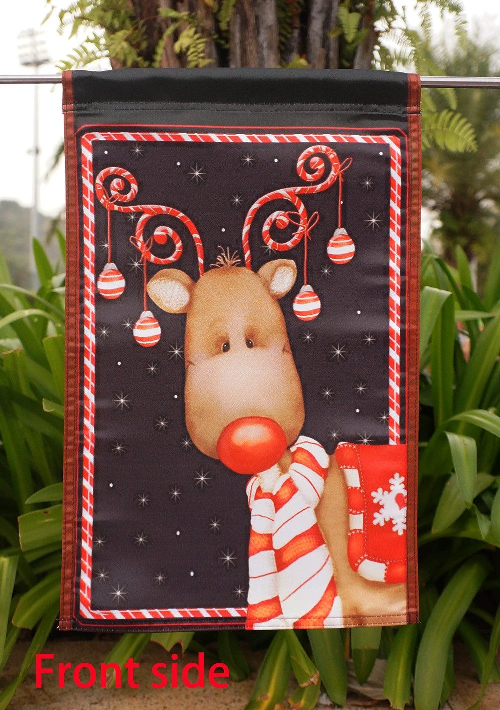 Candy Cane Reindeer - Decorative Rudolph Winter Christmas Holiday Garden Flag - "12.5 x 18" "28 x 40" Inches by flagsshop