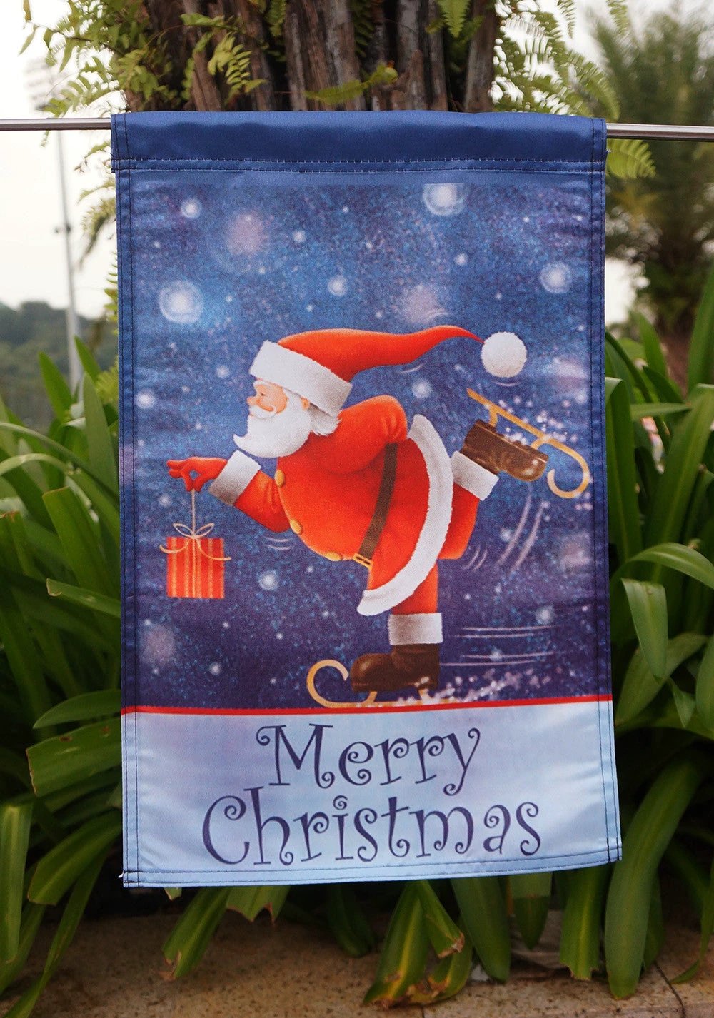 Skating Santa - Decorative Merry Christmas Winter Holiday Blue Garden Flag - "12.5 x 18" "28 x 40" Inches by flagsshop