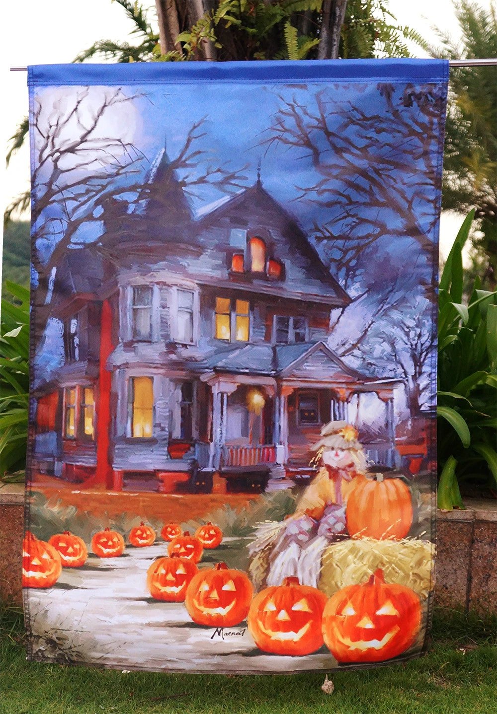 Spooky Manor - Decorative Halloween Fall Jack o Lantern Pumpkin USA-Produced House Flag 12.5'' x 18" "28 x 40" I by flagsshop