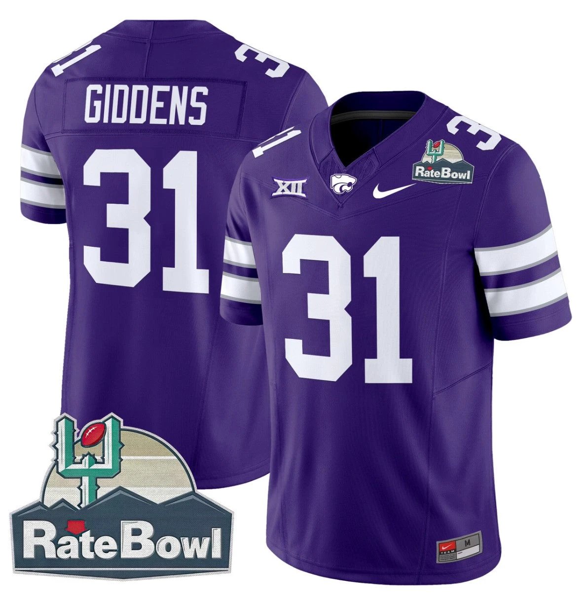 DJ Giddens Jersey #31 Kansas State Wildcats 2025 Rate Bowl Patch Purple by My Store