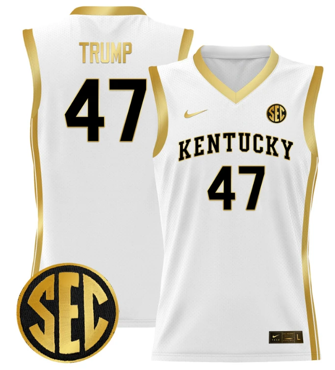Donald Trump Jersey #47 Kentucky Wildcats Lightweight Basketball White Gold by My store basketball