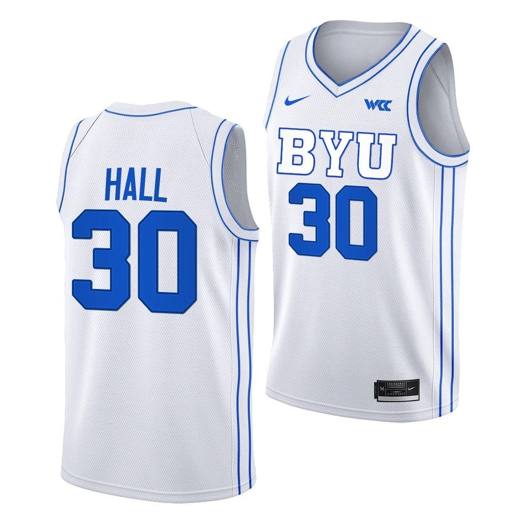 Dallin Hall Jersey BYU Cougars College Basketball White #30 by My store basketball