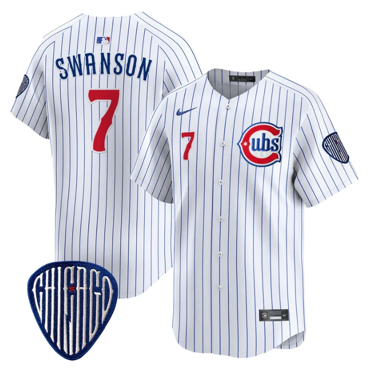Dansby Swanson Jersey #7 Chicago Cubs Blue Alternate Vapor Premier Limited Stitched Pinstripe by My Store