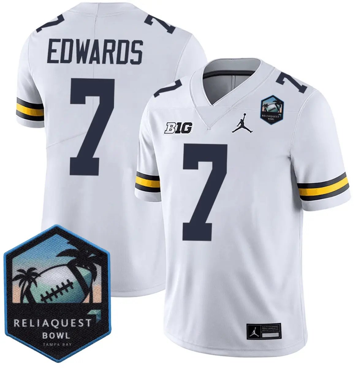 Donovan Edwards Jersey #7 Michigan Wolverines ReliaQuest Bowl Patch Vapor White by NCAA Football Jersey