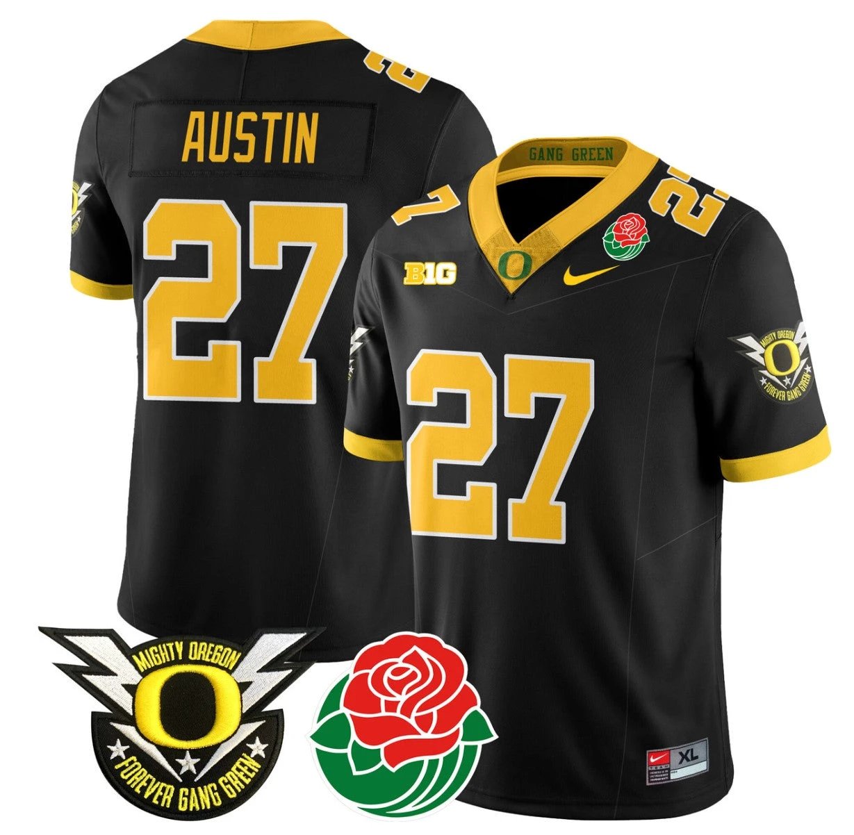 Daylen Austin Jersey #27 Oregon Ducks 2024 Mighty Rose Bowl Patch N2 Black by My Store