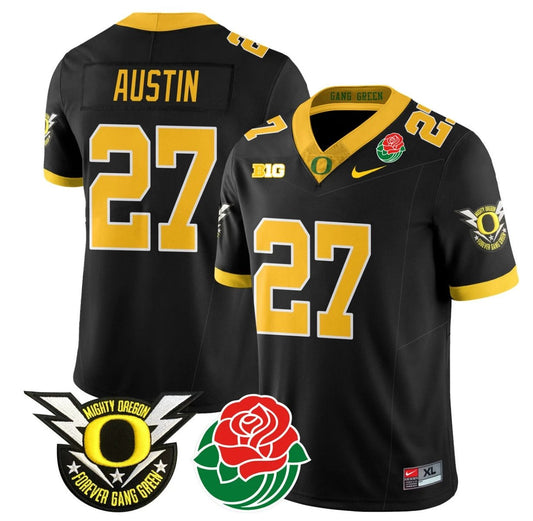 Daylen Austin Jersey #27 Oregon Ducks 2024 Mighty Rose Bowl Patch N2 Black by My Store