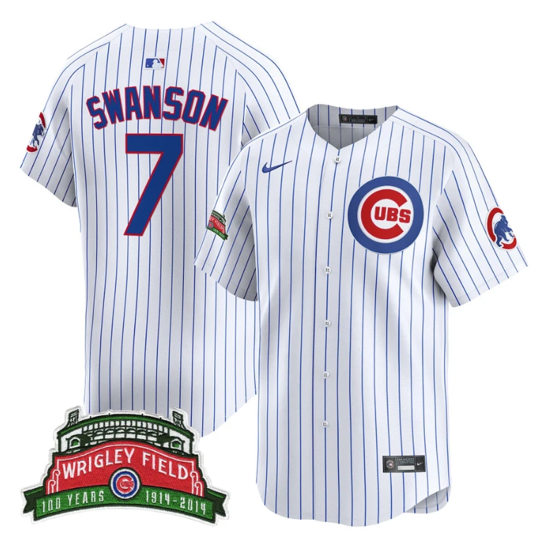Dansby Swanson Jersey #7 Chicago Cubs Wrigley Field Style Vapor Premier Limited All Stitched Pinstripe by My Store