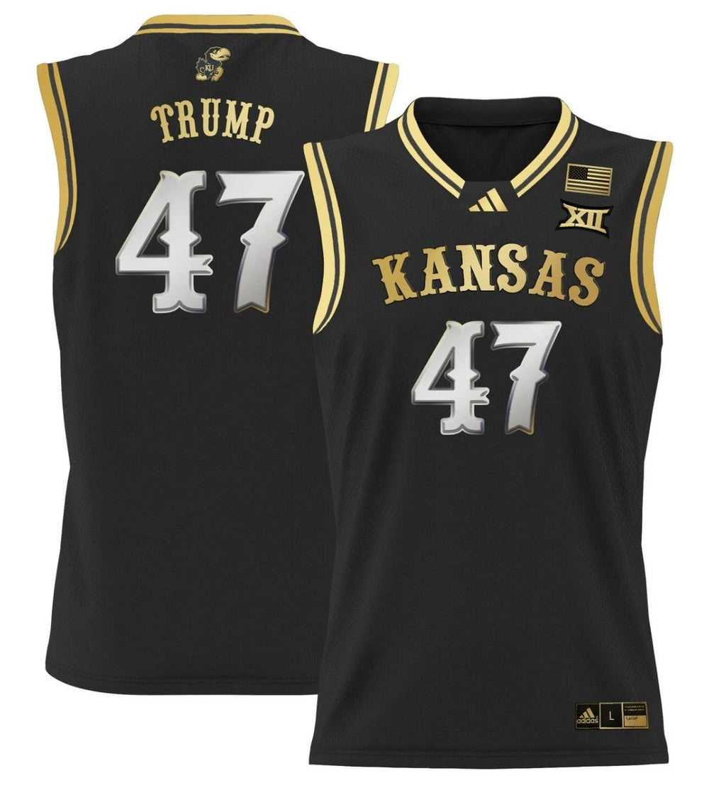 Donald Trump Jersey #47 Kansas Jayhawks 2024 Lightweight Basketball Black Gold by My store basketball