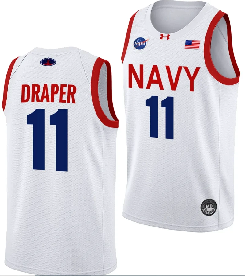 Donovan Draper Jersey #11 Navy Midshipmen NASA-Themed Basketball uniform 2023-24 White by My store basketball