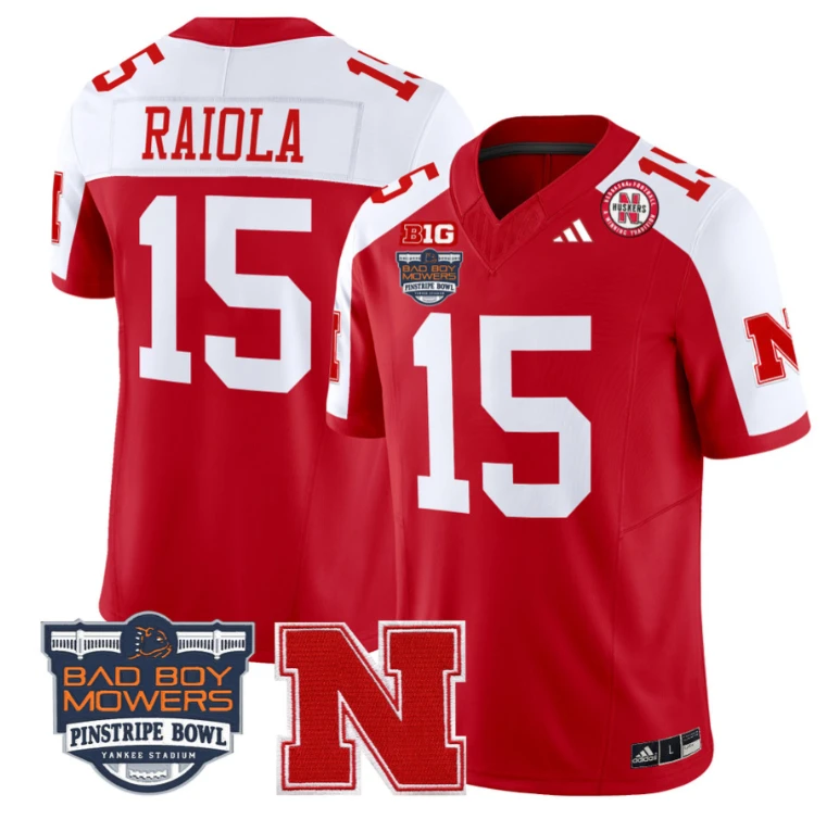 Dylan Raiola Jersey #15 Nebraska Cornhuskers 2025 Pinstripe Bowl Scartlet Alternate by My Store