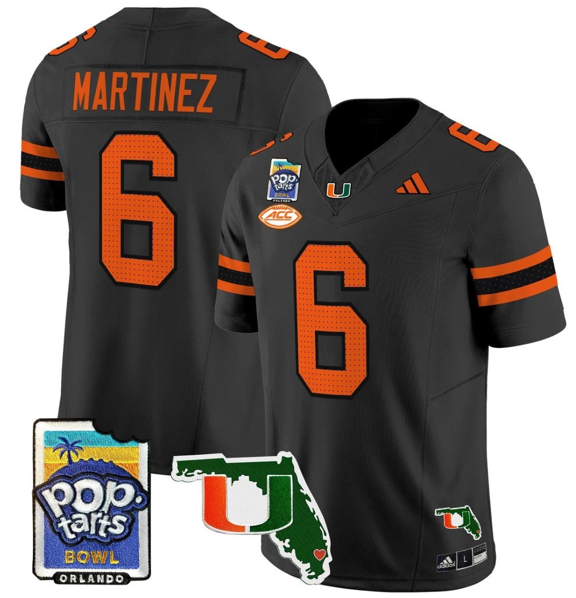 Damien Martinez Jersey #6 Miami Hurricanes 2025 PopTarts Bowl Patch Black by My Store