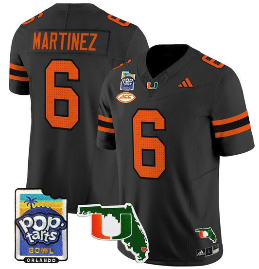 Damien Martinez Jersey #6 Miami Hurricanes 2025 PopTarts Bowl Patch Black by My Store