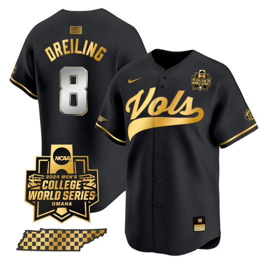 Dylan Dreiling Jersey #8 Tennessee Volunteers 2024 College World Series Vapor Premier Limited NCAA Baseball Stitched Black Gold by My Store