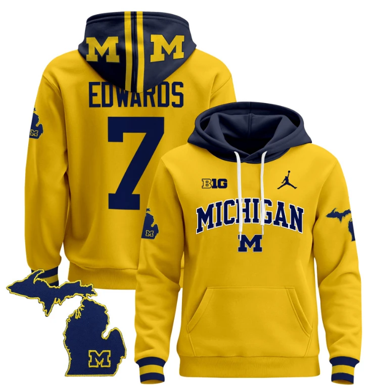 Donovan Edwards Hoodie #7 Michigan Wolverines 2024 Pullover V2 Maize Alternate by Hoodie Pullover