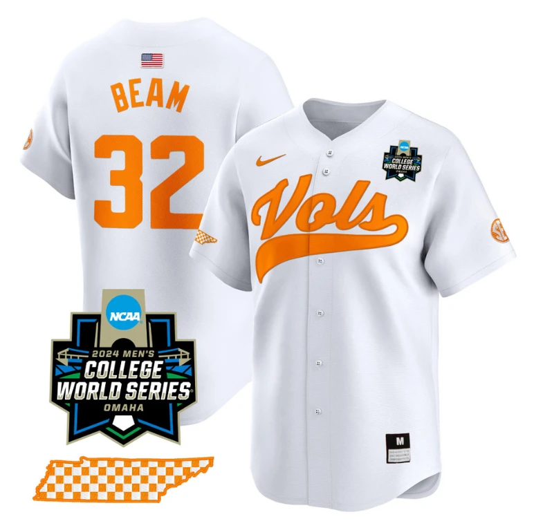 Drew Beam Jersey #32 Tennessee Volunteers 2024 College World Series Vapor Premier Limited NCAA Baseball Stitched White by My Store
