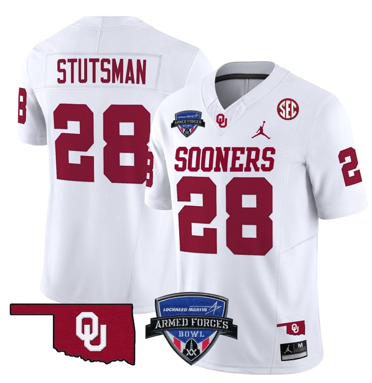 Danny Stutsman Jersey #28 Oklahoma Sooners 2025 Armed Forces Bowl Patch White by My Store