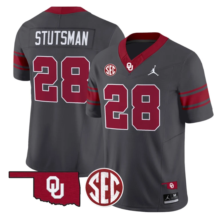 Danny Stutsman Jersey #28 Oklahoma Sooners Football Throwback Vapor Limited Stitched Anthracite by My Store