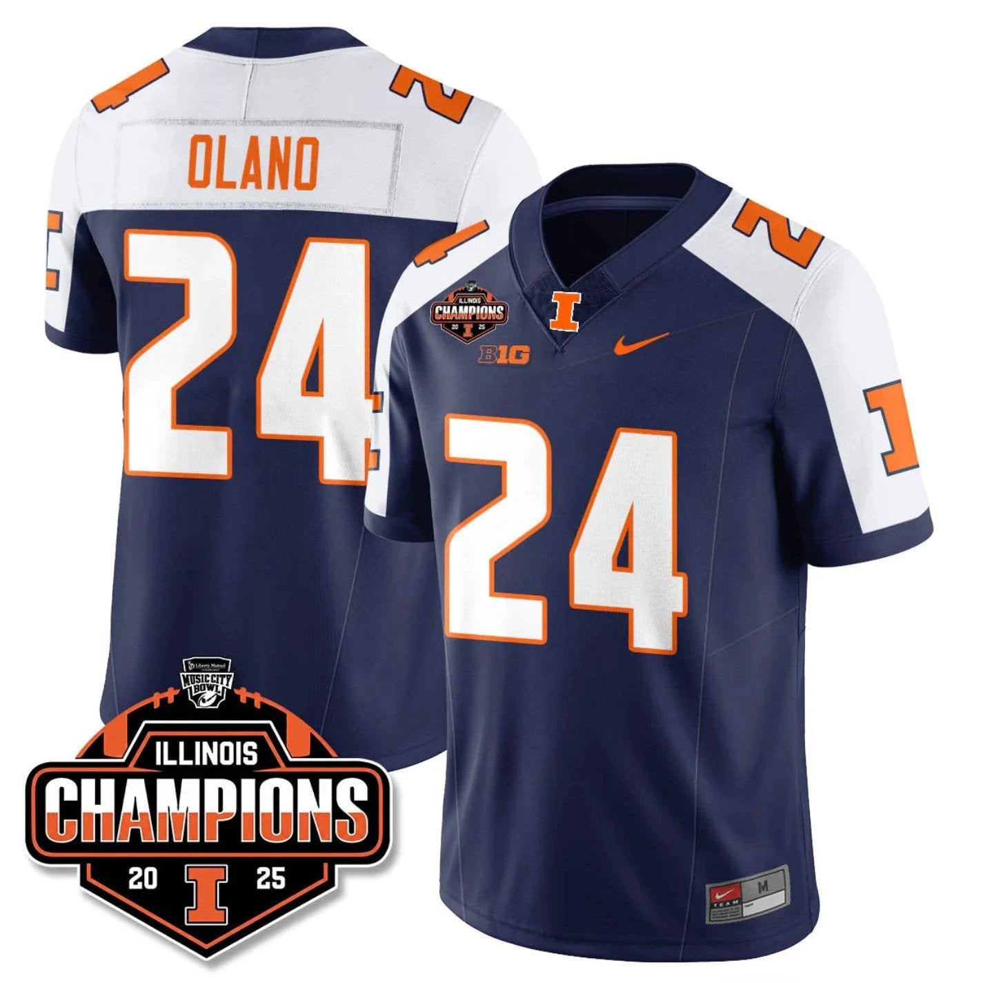 David Olano Jersey #24 Illinois Fighting 2025 Music City Bowl Champions Stitched by My Store NCAA Football Jerseys