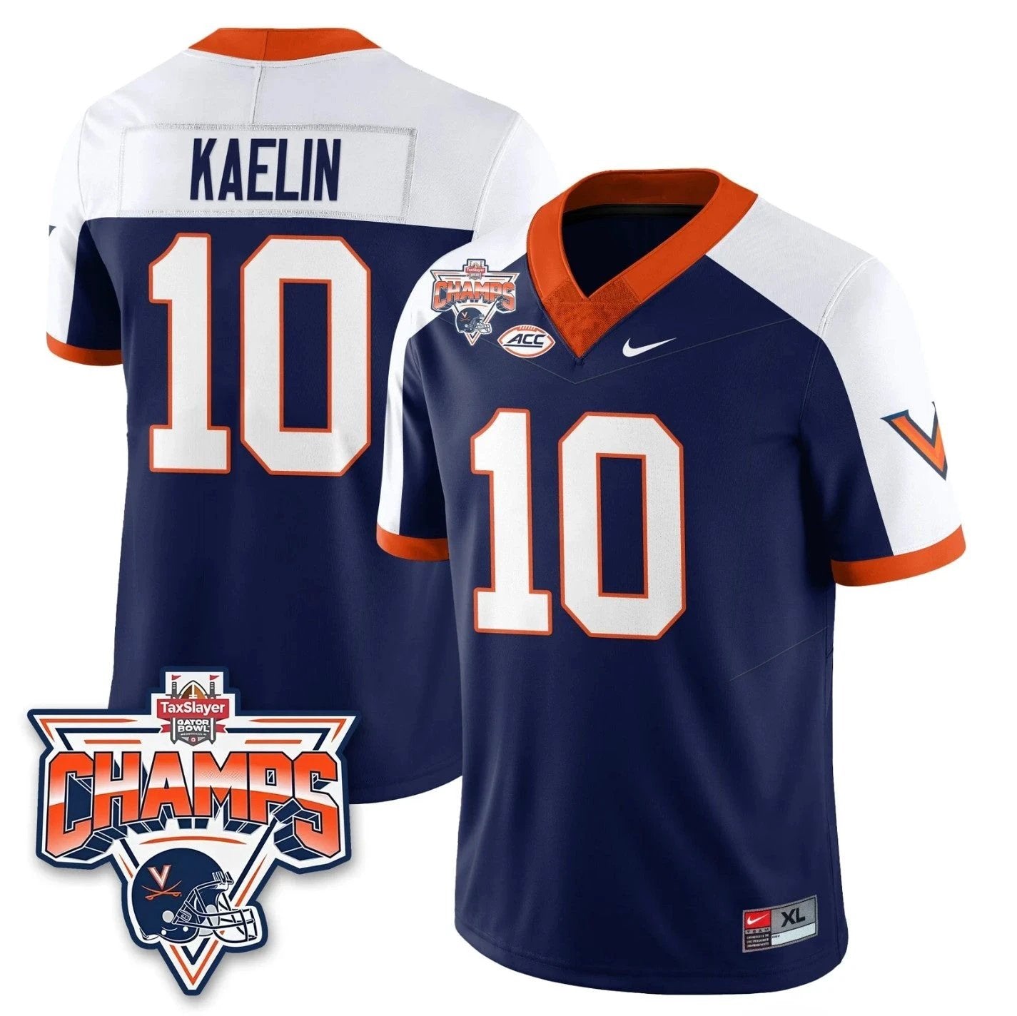 Daniel Kaelin Jersey #10 Virginia Cavaliers 2025 Gator Bowl Champions Navy Alternate by NCAA Football Jersey