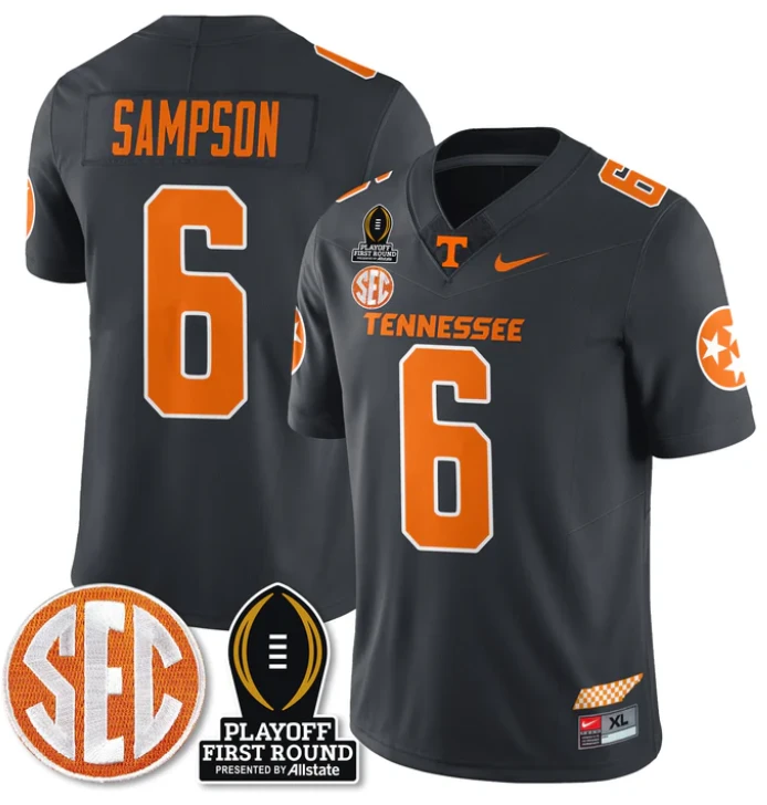 Dylan Sampson Jersey #6 Tennessee Vols Playoff First Round Patch Smokey Grey by NCAA Football Jersey