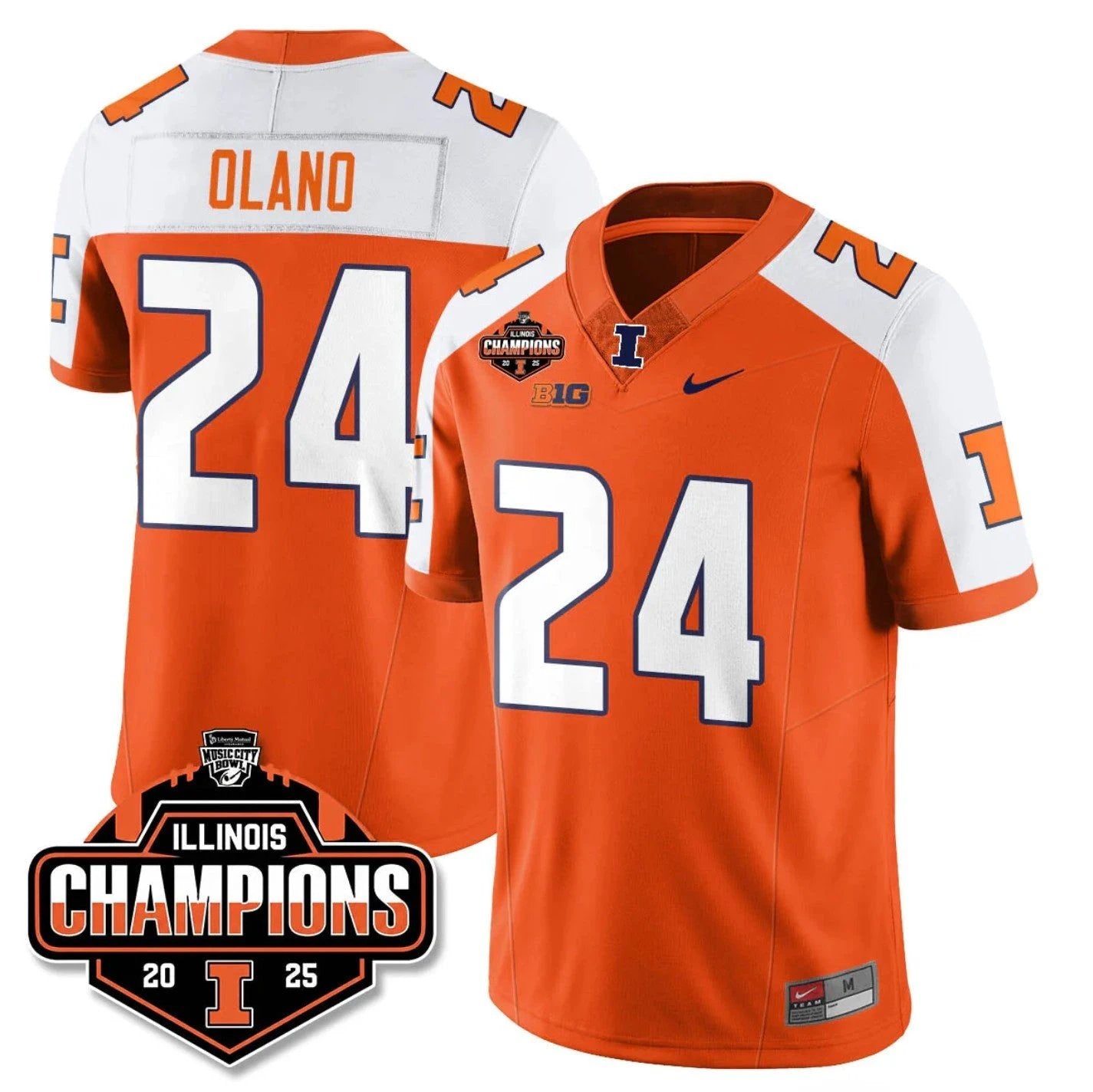 David Olano Jersey #24 Illinois Fighting 2025 Music City Bowl Champions Orange Alternate by NCAA Football Jersey