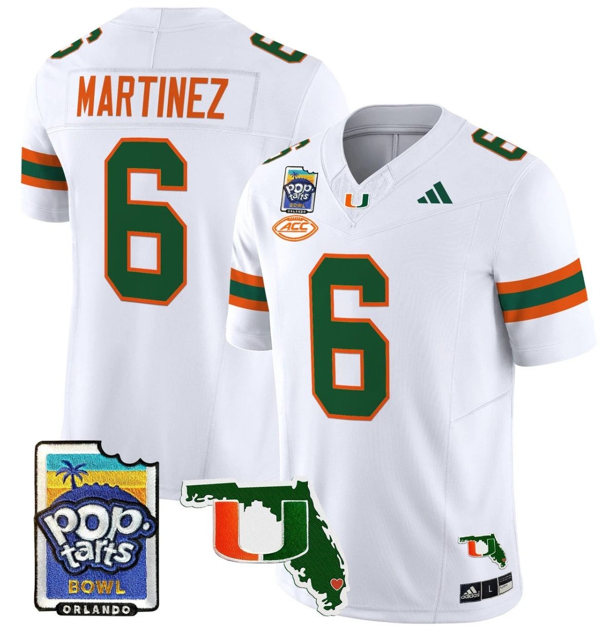 Damien Martinez Jersey #6 Miami Hurricanes 2025 PopTarts Bowl Patch White by My Store