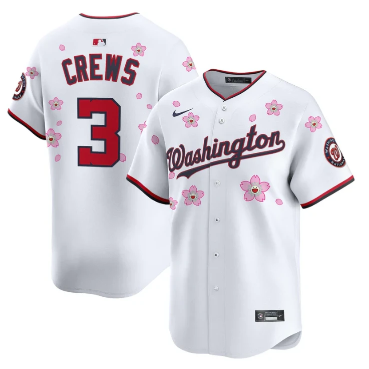 Dylan Crews Jersey #3 Washington Nationals Cherry Blossom Vapor Premier Limited Stitched White by My Store