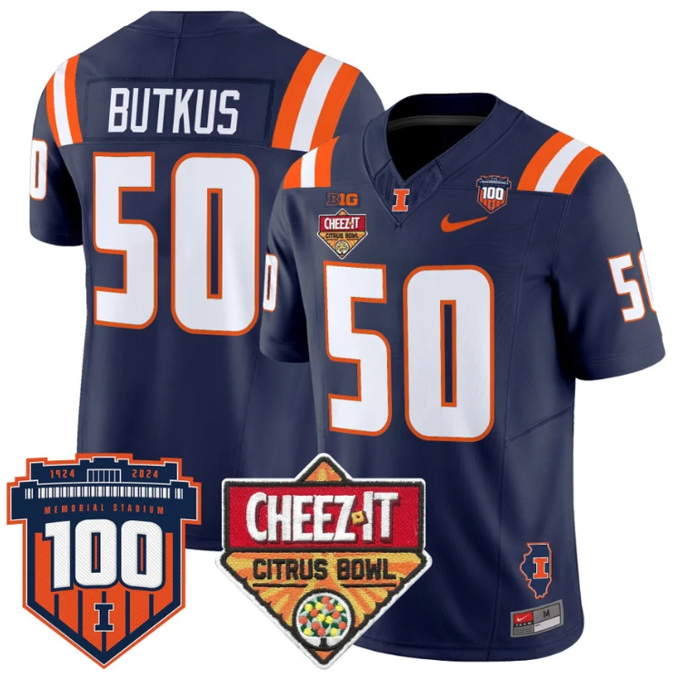 Dick Butkus Jersey #50 Illinois Fighting 2025 Cheez-It Citrus Bowl Navy by My Store