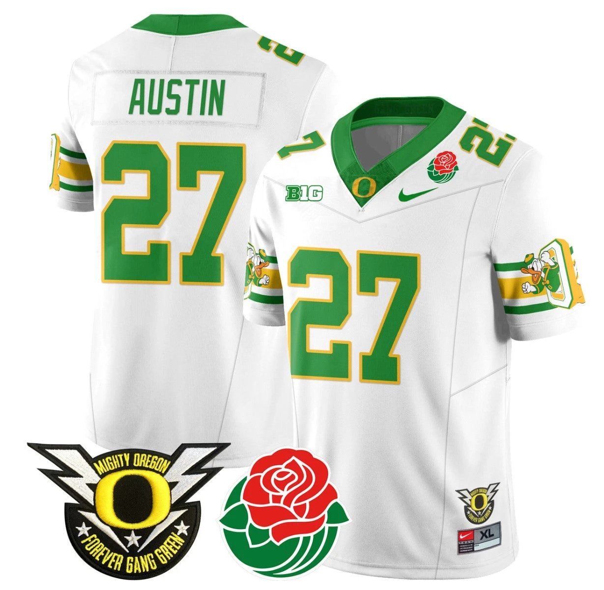 Daylen Austin Jersey #27 Oregon Ducks 2024 Rose Bowl Patch Football White by My Store