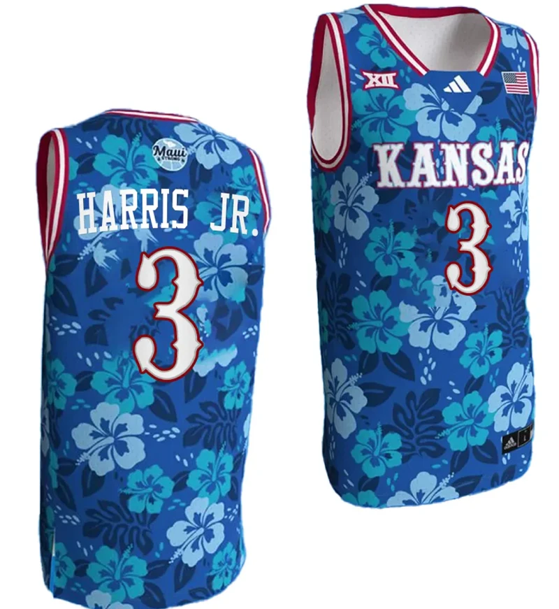Dajuan Harris Jr Jersey #3 Kansas Jayhawks Bill Self Game College Basketball Blue Maui Strong by My store basketball