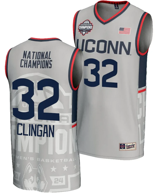 Donovan Clingan Jersey #32 UConn Huskies 2024 NCAA Basketball National Champions Lightweight Gray by My store basketball