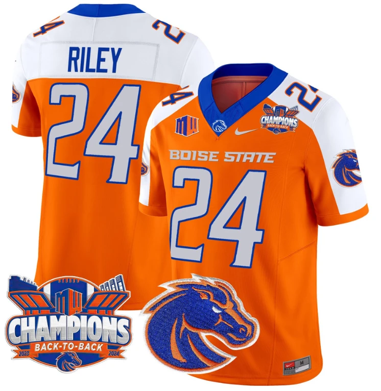Dylan Riley Jersey #24 Boise State Broncos Back To Back Champions Orange Alternate by My Store