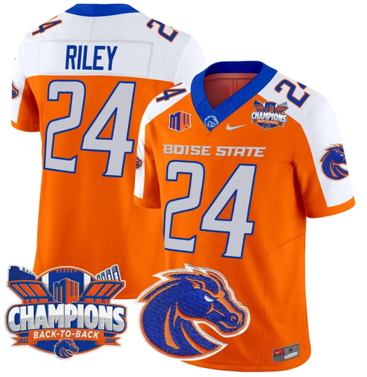 Dylan Riley Jersey #24 Boise State Broncos Back To Back Champions Orange Alternate by My Store