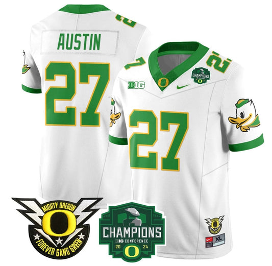 Daylen Austin Jersey #27 Oregon Ducks 2024 Big Ten Champions Football White by My Store