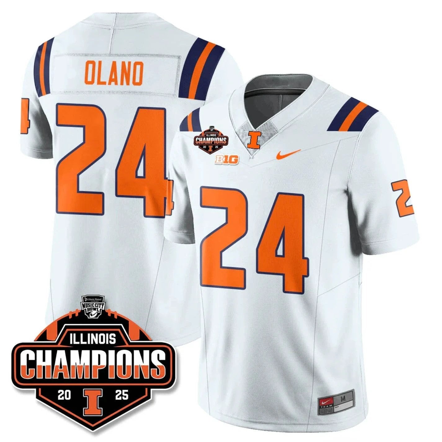 David Olano Jersey #24 Illinois Fighting 2025 Music City Bowl Champions White by NCAA Football Jersey