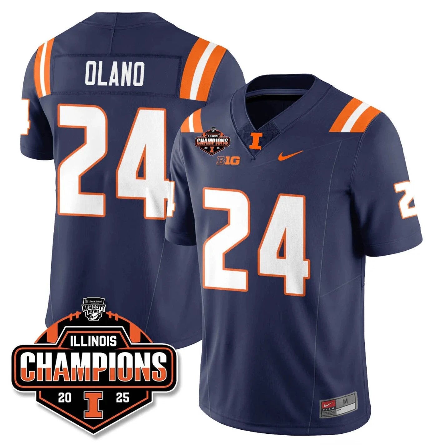 David Olano Jersey #24 Illinois Fighting 2025 Music City Bowl Champions Stitched by My Store NCAA Football Jerseys