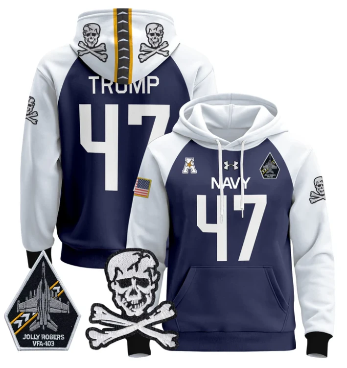 Donald Trump Hoodie #47 Navy Midshipmen Pullover Jolly Rogers by Hoodie Pullover