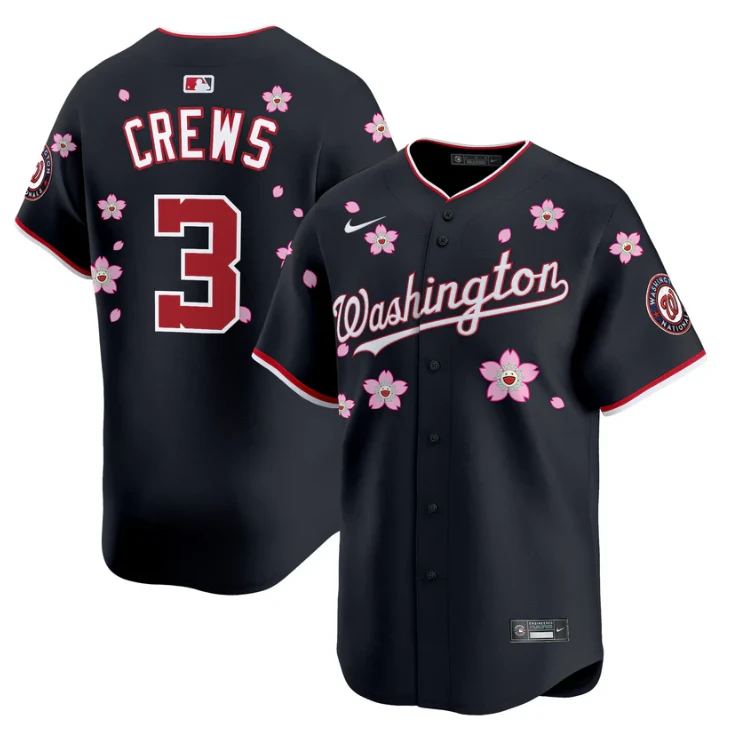 Dylan Crews Jersey #3 Washington Nationals Cherry Blossom Vapor Premier Limited Stitched Navy by My Store