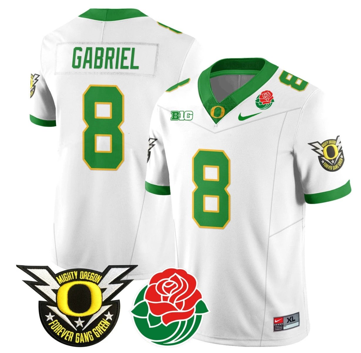 Dillon Gabriel Jersey #8 Oregon Ducks 2024 Mighty Rose Bowl Patch N2 White by My Store