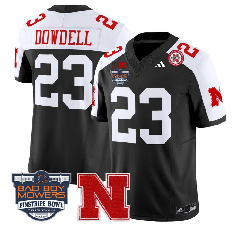 Dante Dowdell Jersey #23 Nebraska Cornhuskers 2025 Pinstripe Bowl Black Alternate by My Store