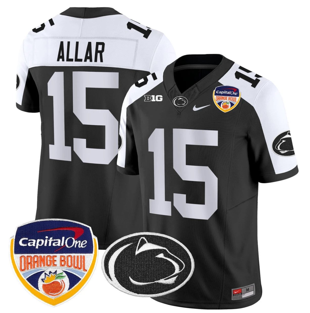 Drew Allar Jersey #15 Penn State Orange Bowl Patch Stitched Black Alternate by NCAA Football Jersey