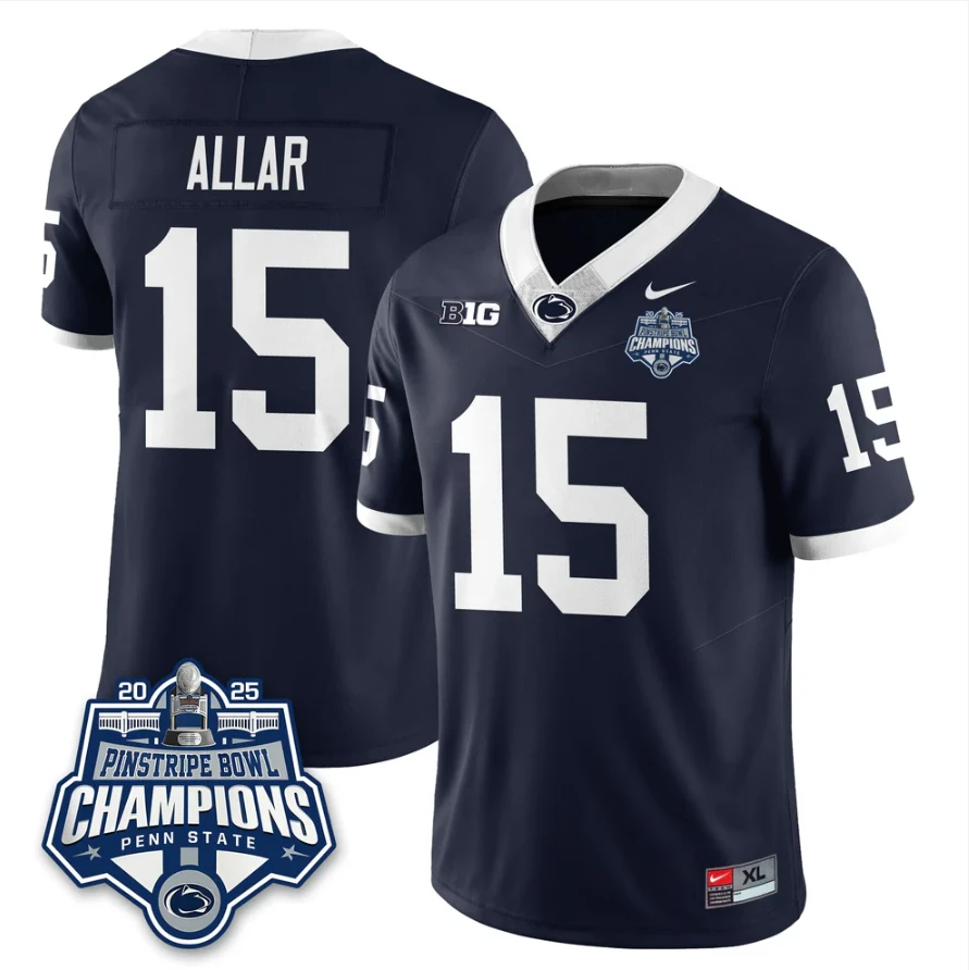Drew Allar Jersey #15 Penn State 2025 Pinstripe Bowl Champions Stitched by My Store NCAA Football Jerseys