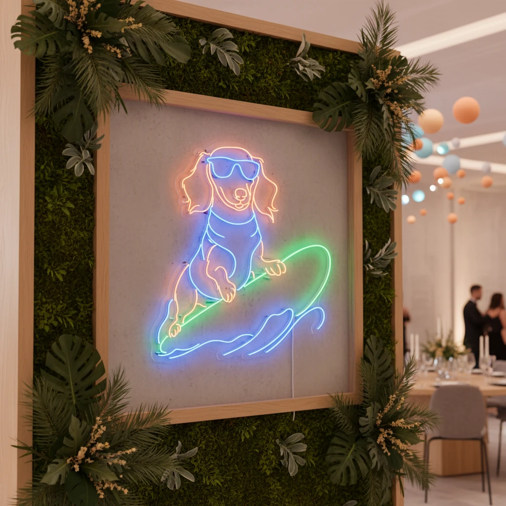 Dachshund Surfing Neon Sign Personalized Summer Party Decor Sign by Neonchics