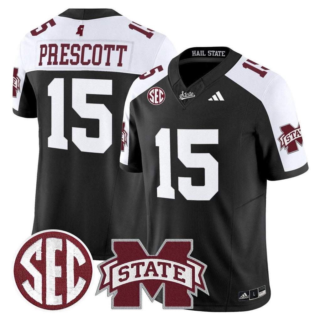 Dak Prescott Jersey #15 Mississippi State Bulldogs Dark Mode Stitched Black Alter by My Store NCAA Football Jerseys