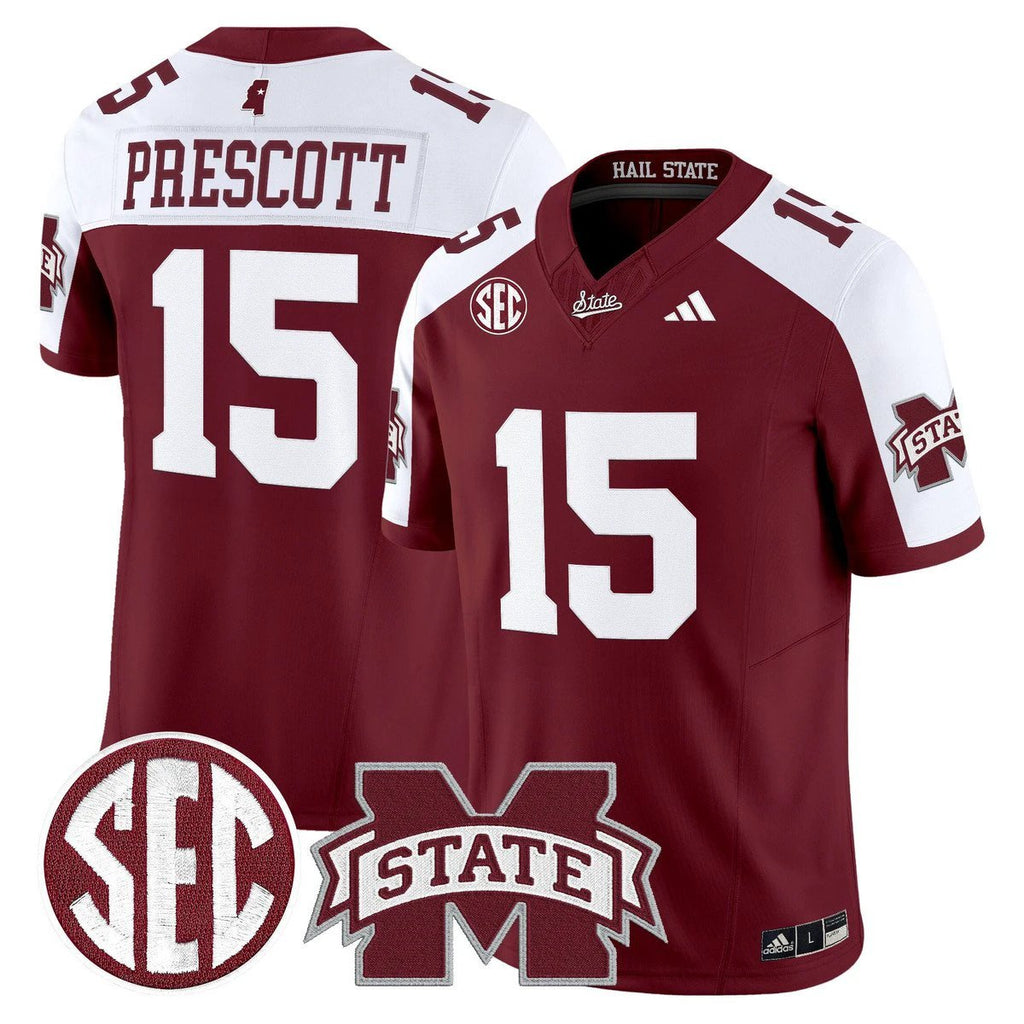 Dak Prescott Jersey #15 Mississippi State Bulldogs Dark Mode Stitched Maroon Alter by My Store NCAA Football Jerseys